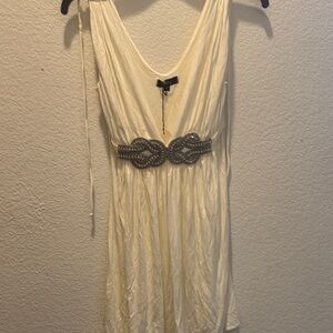Vintage Sky Cream Mini Dress with Silver Rhinestone Belt